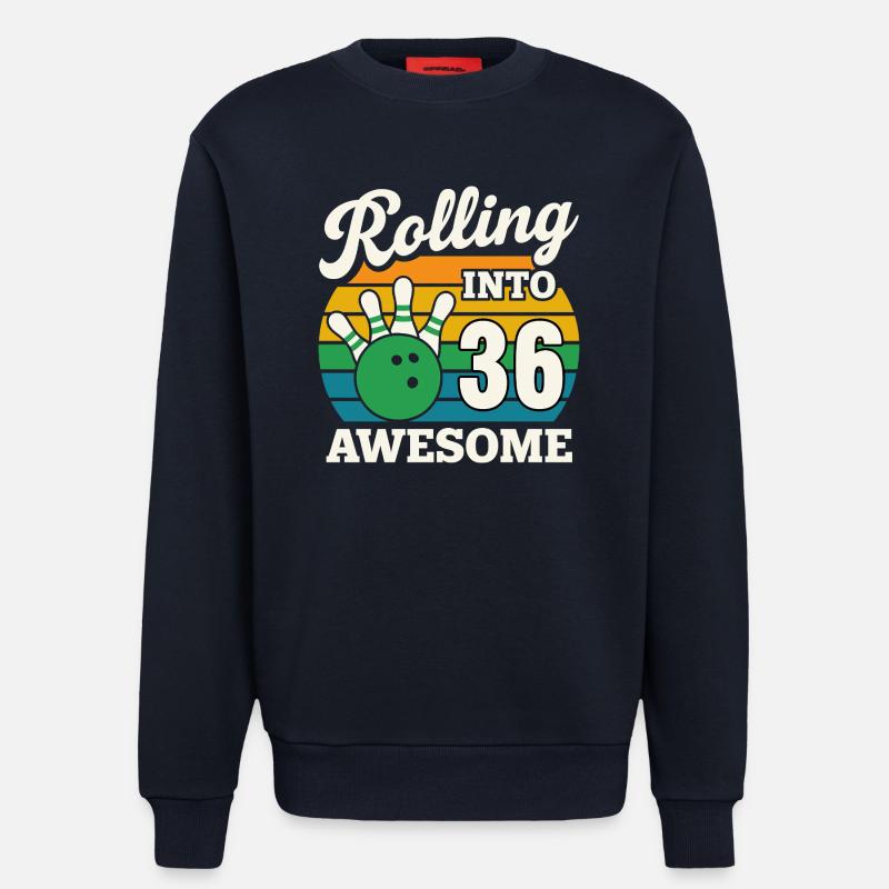 Rétro Bowling 36e anniversaire Graphique - Sweat bio décontracté fabriqué en UE - DARK NAVY