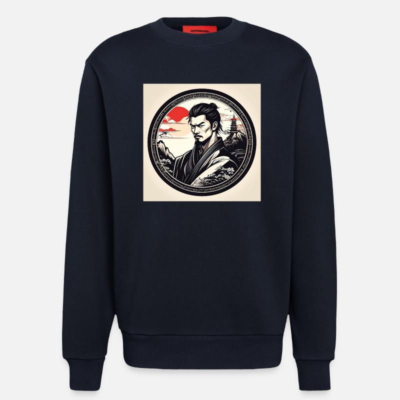 Samurai in circle frame sunset - Sweatshirt - made by SPREAD  - DARK NAVY
