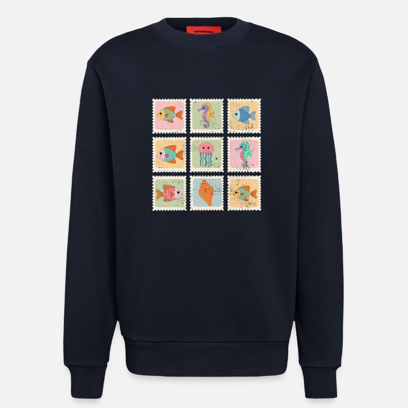 Tiere des Meeres Muster-Stempel - Sweatshirt - made by SPREAD  - DARK NAVY