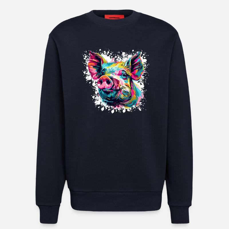 Pop-Art Schwein Kopf Farbexplosion - Sweatshirt - made by SPREAD - DARK NAVY