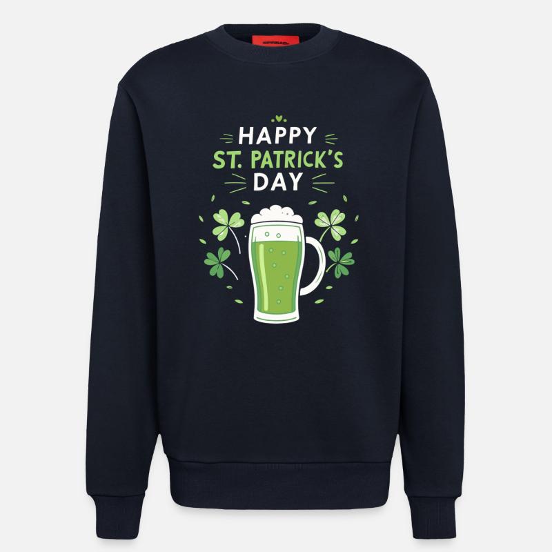 Verre vert Saint-Patrick et trèfles - Sweat bio décontracté fabriqué en UE - DARK NAVY