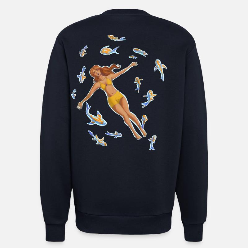 Frau im Wasser mit Koi-Fischen - Sweatshirt - made by SPREAD - DARK NAVY