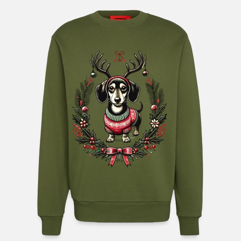 Fröhlicher Dackel Im Weihnachtspullover - Sweatshirt - made by SPREAD  - MOSS GREEN