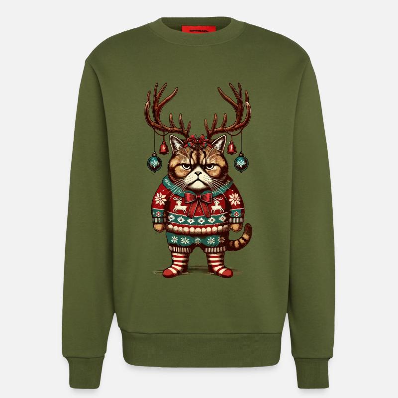 Mürrische Weihnachtskatze Mit Geweih - Sweatshirt - made by SPREAD  - MOSS GREEN