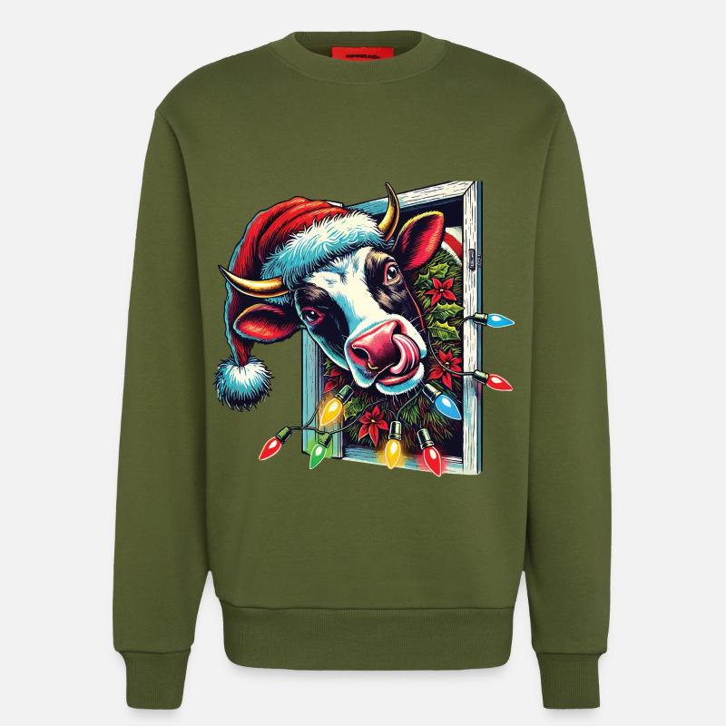 Lustige Weihnachtskuh Mit Lichtern - Sweatshirt - made by SPREAD  - MOSS GREEN