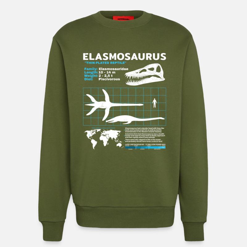 Fiche d’information sur Elasmosaurus - Sweat bio décontracté fabriqué en UE - MOSS GREEN