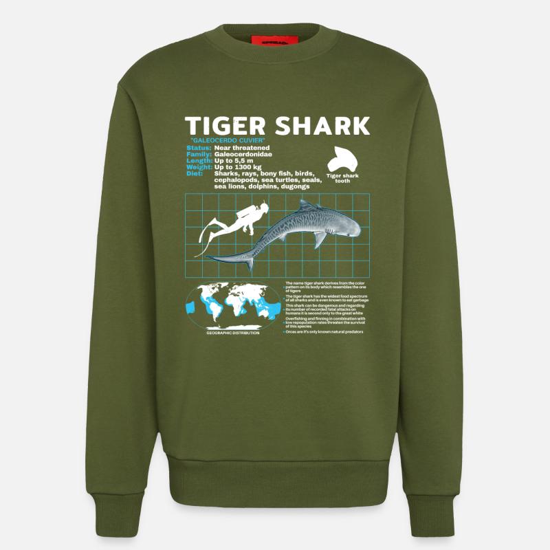 Tigerhai Fact Sheet Datenblatt - Sweatshirt - made by SPREAD  - MOSS GREEN