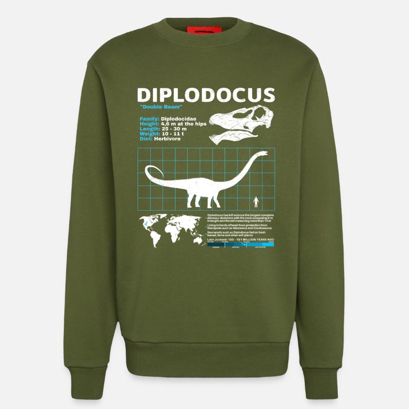 Fiche technique du Diplodocus - Sweat bio décontracté fabriqué en UE - MOSS GREEN
