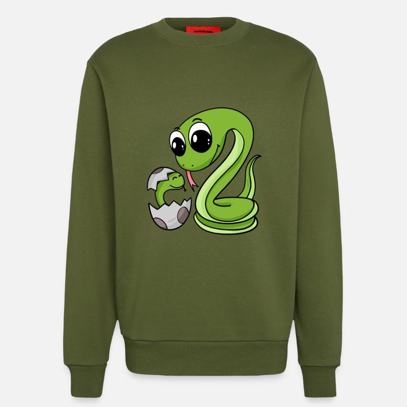 Serpent avec bébé serpent - Sweat bio décontracté fabriqué en UE - MOSS GREEN