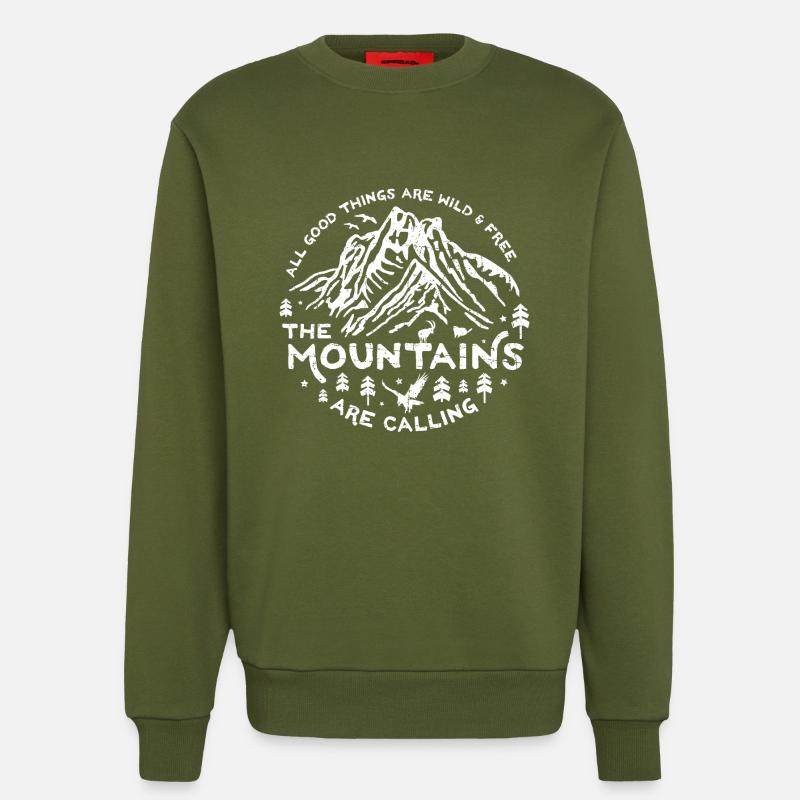 Mountains Calling white - Sweatshirt - made by SPREAD  - MOSS GREEN