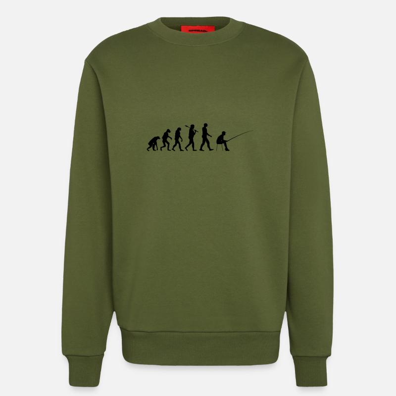 Evolution pêcheurs cadeau de pêche - Sweat bio décontracté fabriqué en UE - MOSS GREEN