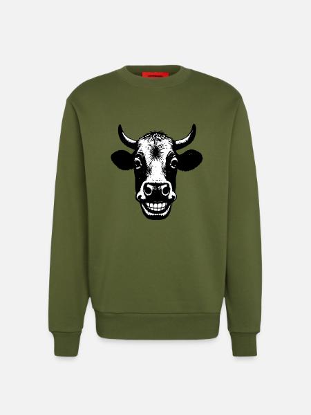 Grinning Cow - Sweatshirt - made by SPREAD  - MOSS GREEN