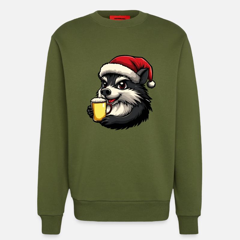 hérisson Noël bière drôle - Sweat bio décontracté fabriqué en UE - MOSS GREEN