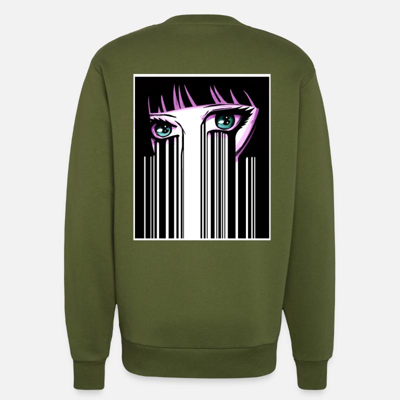 Anime Eyes Japon Code-barres - Sweat bio décontracté fabriqué en UE - MOSS GREEN
