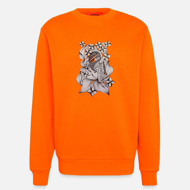 Zentangle Blumenmuster Schwarzweiß - Sweatshirt - made by SPREAD - SUNSET ORANGE