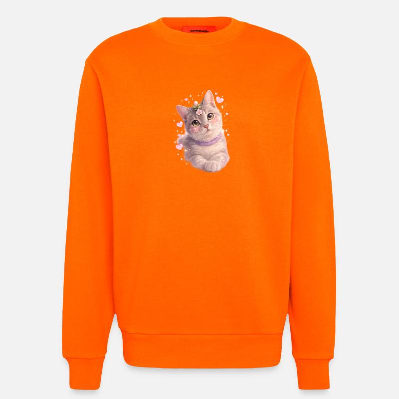 Chaton fleuri - Sweat bio décontracté fabriqué en UE - SUNSET ORANGE