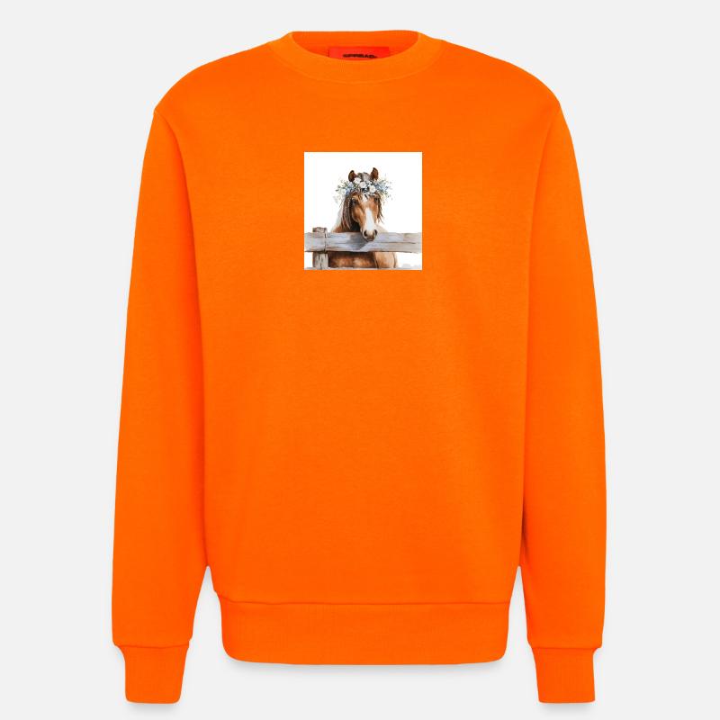 Cheval à couronne florale - Sweat bio décontracté fabriqué en UE - SUNSET ORANGE