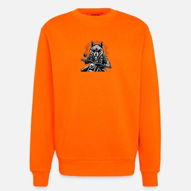 Wolf auf Motorrad Lederjacke Grafik - Sweatshirt - made by SPREAD  - SUNSET ORANGE