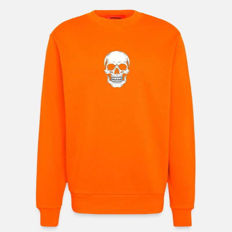 Minimalistischer schwarzer linearer Schädel - Sweatshirt - made by SPREAD  - SUNSET ORANGE