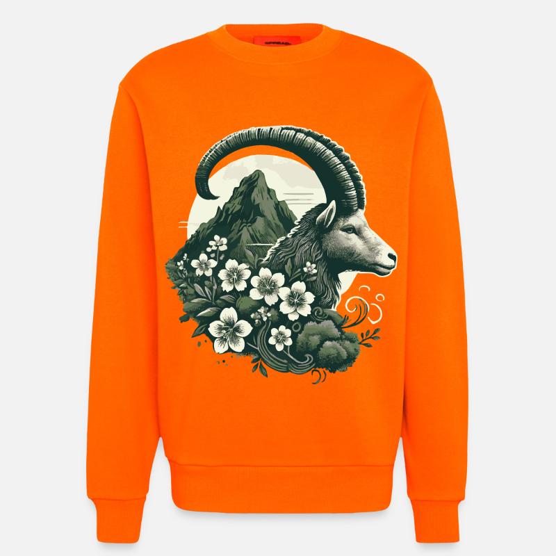 Steinbock Sternzeichen - Bergziege Astrologie - Sweatshirt - made by SPREAD  - SUNSET ORANGE