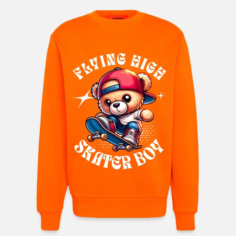 Skater teddy bear on skateboard - Sweatshirt - made by SPREAD  - SUNSET ORANGE