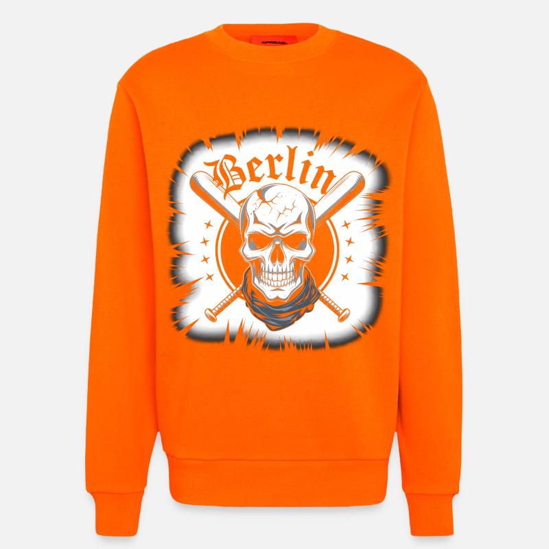 Conception d’épées croisées crâne de Berlin - Sweat bio décontracté fabriqué en UE - SUNSET ORANGE