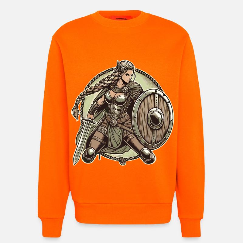 Guerrier avec bouclier et épée - Sweat bio décontracté fabriqué en UE - SUNSET ORANGE