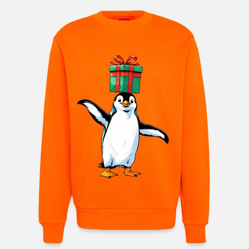 Pinguin mit Geschenk auf Kopf - Sweatshirt - made by SPREAD  - SUNSET ORANGE
