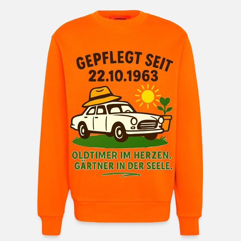 Oldtimer Herzgarten Spruch - Sweatshirt - made by SPREAD - SUNSET ORANGE
