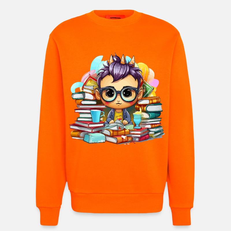 Lernheld Chibi mit Büchern - Sweatshirt - made by SPREAD  - SUNSET ORANGE