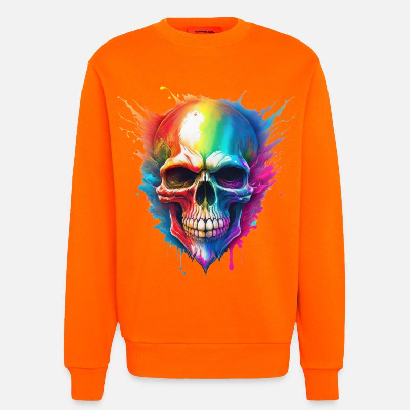 Regenbogen-Schädel Farbexplosion - Sweatshirt - made by SPREAD  - SUNSET ORANGE