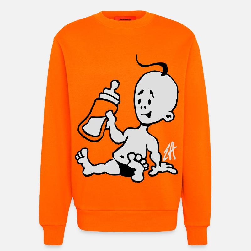 Baby mit einer Milchflasche - Sweatshirt - made by SPREAD  - SUNSET ORANGE