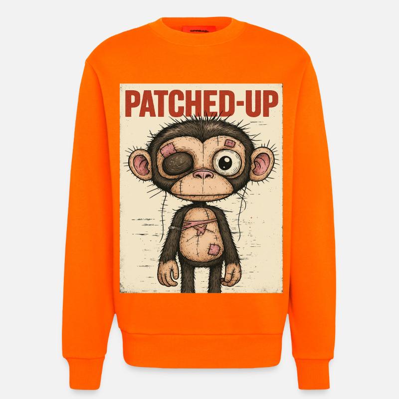 Patchwork Affe: Gepatcht und Tapfer - Sweatshirt - made by SPREAD - SUNSET ORANGE