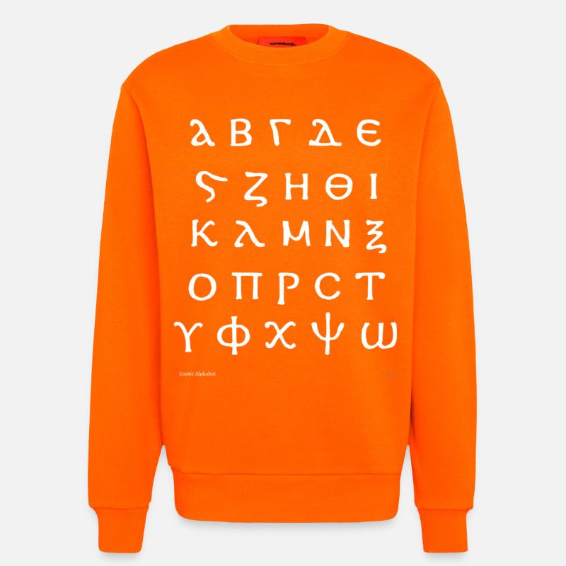 Alphabet copte (blanc) - Sweat bio décontracté fabriqué en UE - SUNSET ORANGE