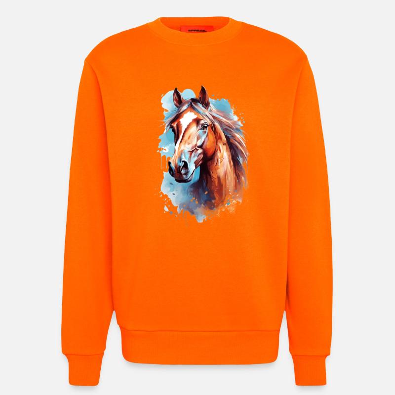 Conception du cheval Aqaurell - Sweat bio décontracté fabriqué en UE - SUNSET ORANGE