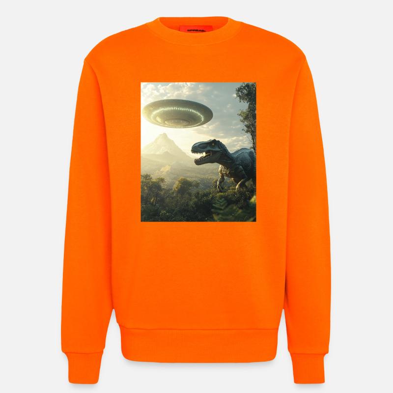 T-Rex Selfie mit UFO - Sweatshirt - made by SPREAD - SUNSET ORANGE