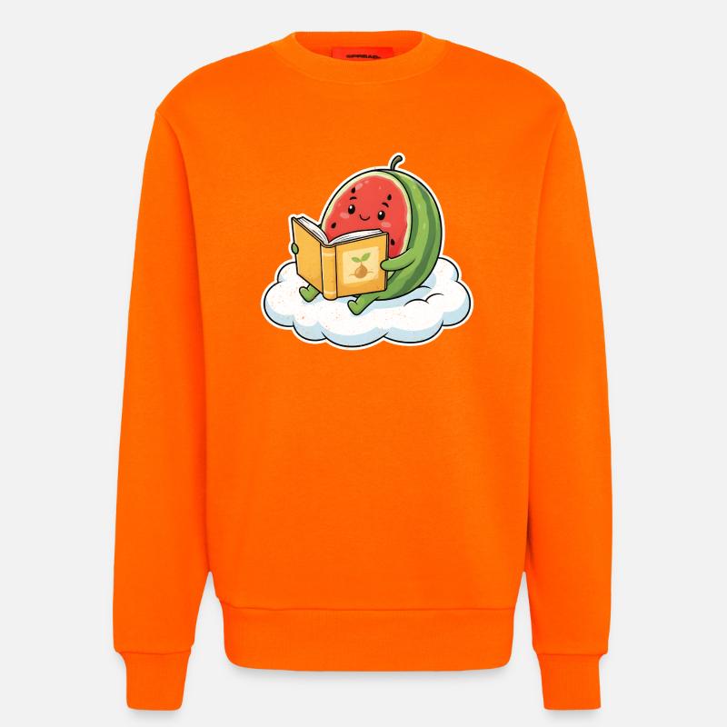 Kawaii melon while reading - Sweatshirt - made by SPREAD  - SUNSET ORANGE