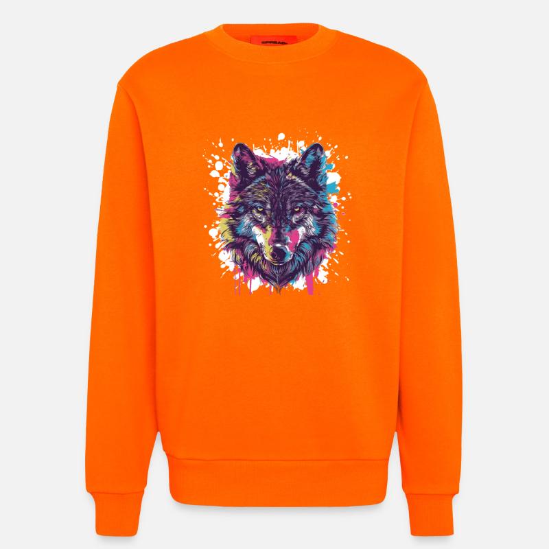 Wolf Tier Farbklecks - Sweatshirt - made by SPREAD - SUNSET ORANGE