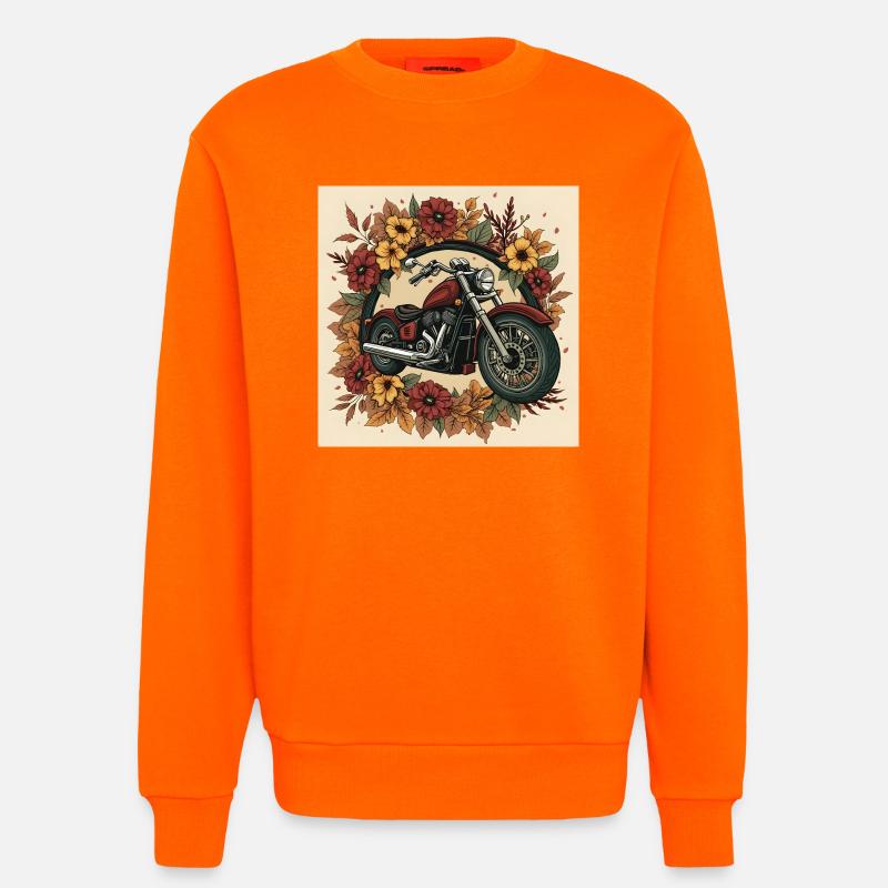 Roue de fleurs d’impression en bloc - Sweat bio décontracté fabriqué en UE - SUNSET ORANGE