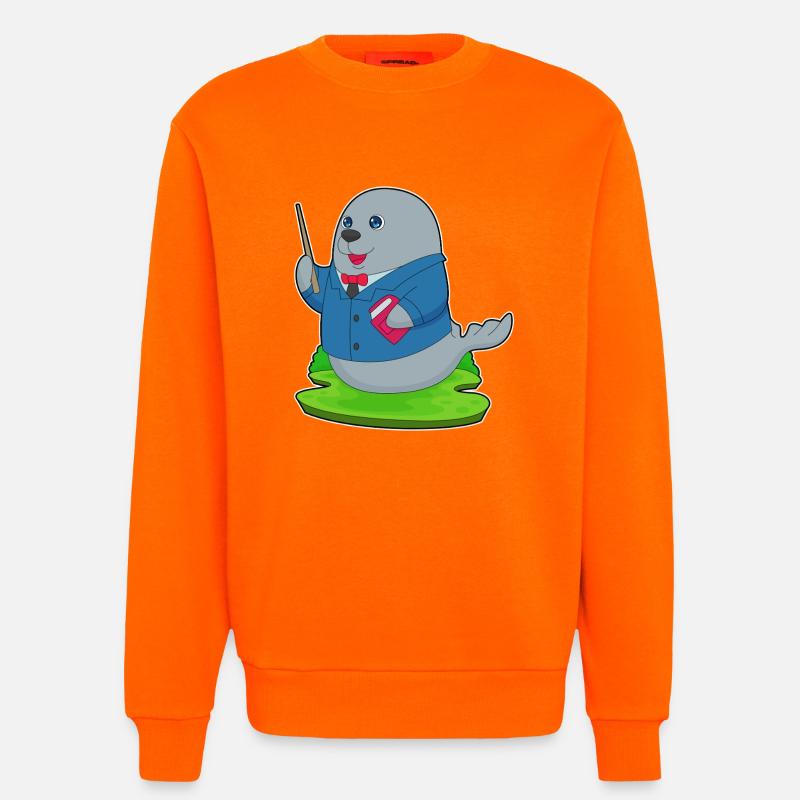 Seehund Lehrer Buch Schule - Sweatshirt - made by SPREAD  - SUNSET ORANGE