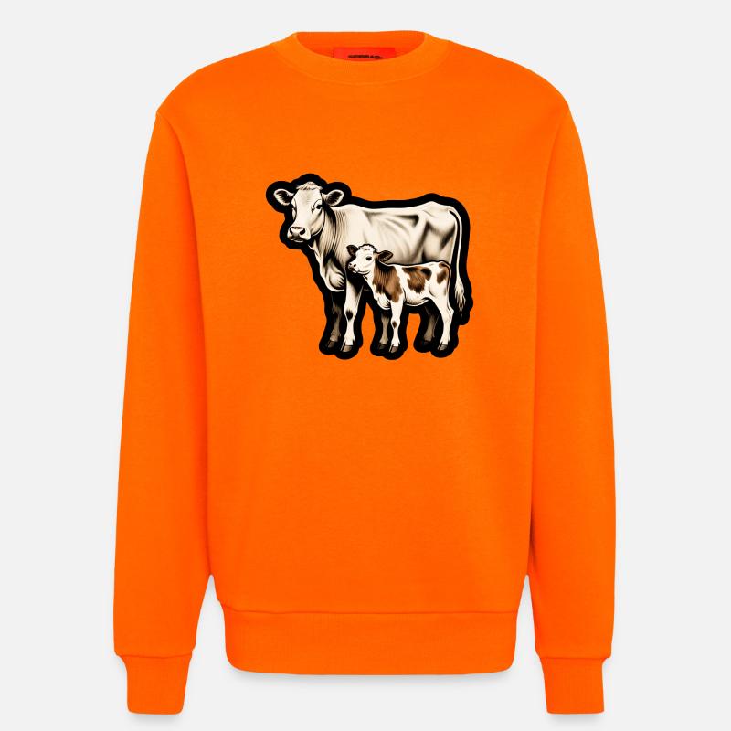 Mutterkuh mit Kalb – Retro Tierillustration - Sweatshirt - made by SPREAD - SUNSET ORANGE