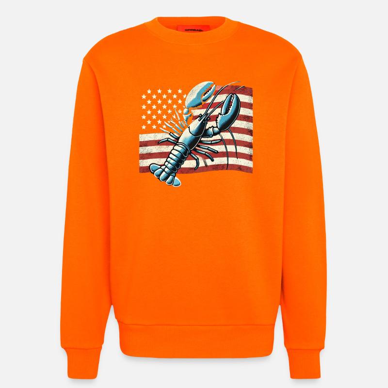 Homard devant le drapeau américain - Sweat bio décontracté fabriqué en UE - SUNSET ORANGE