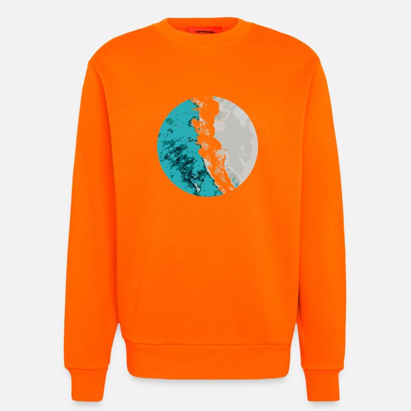 Split Earth Teal Moon - Sweatshirt - made by SPREAD  - SUNSET ORANGE
