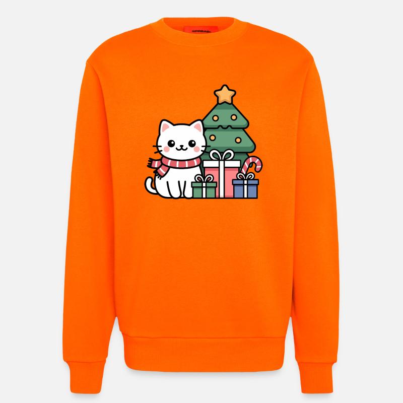 Kawaii Weihnachts Katze mit Geschenken - Sweatshirt - made by SPREAD  - SUNSET ORANGE