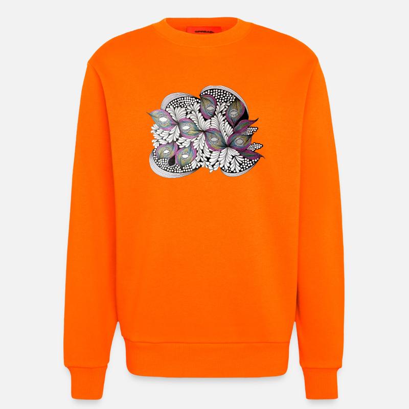 Peacock Feather Doodle Pattern - Sweatshirt - made by SPREAD  - SUNSET ORANGE