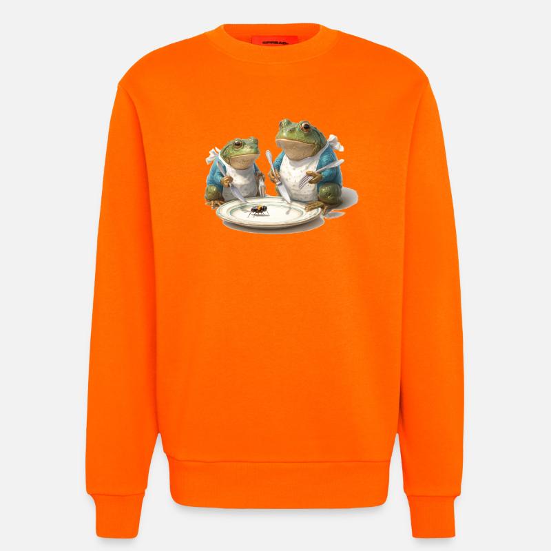 Frosch-Dinner: Fliege am Teller - Sweatshirt - made by SPREAD  - SUNSET ORANGE