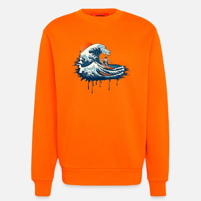 Dynamic Surf Illustration on Powerful Wave - Sweatshirt - made by SPREAD  - SUNSET ORANGE