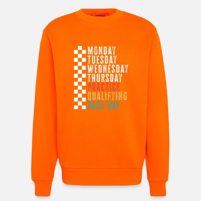Race Week Schedule: Practice Qualifying Race - Sweatshirt - made by SPREAD - SUNSET ORANGE