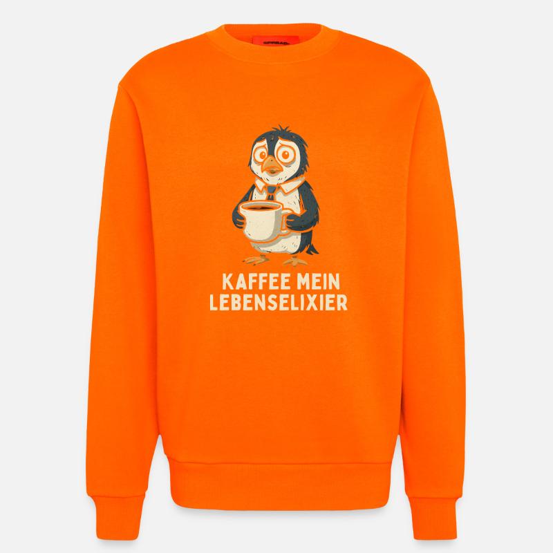 Kaffee Lebenselixier Pinguin - Sweatshirt - made by SPREAD  - SUNSET ORANGE