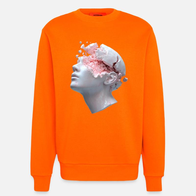 Zerfallender Kopf, innere Gedanken als Trümmer - Sweatshirt - made by SPREAD  - SUNSET ORANGE